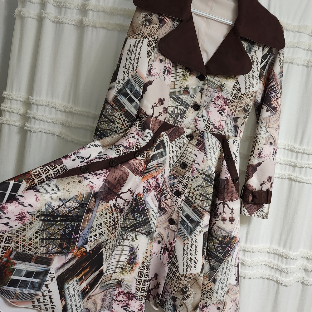 Samuel Dong Multi- Color A-Line Notched Collar Dress/Coat. Final Price Reduction